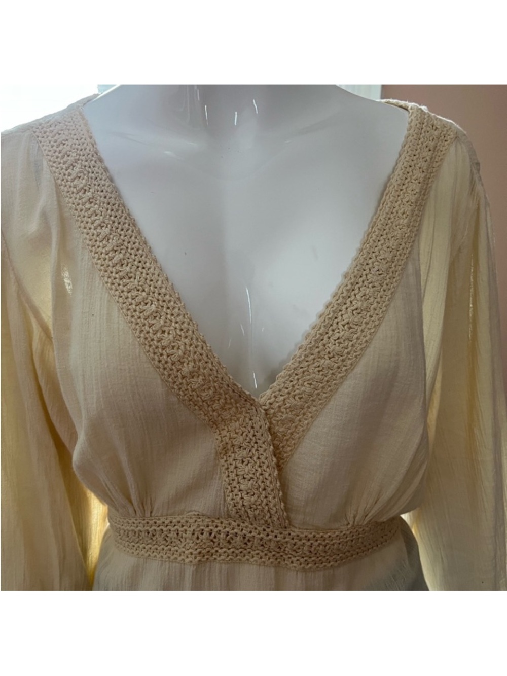 Sonoma Cream Crochet-Trim V-Neck Tunic